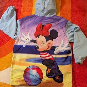 Disney Minnie Mouse Girl's Medium Windbreaker Jacket Raincoat, Beach Ball, Blue
